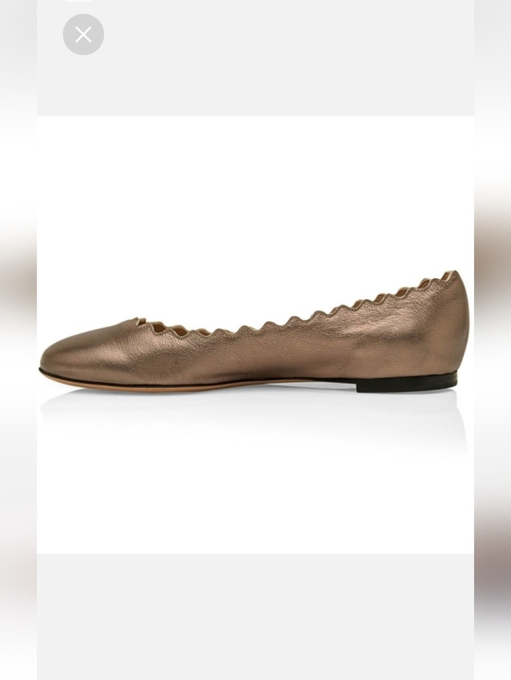 CHLOÉ Lauren Scalloped Leather Ballet Gunmetal Flats